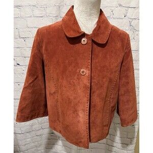 Coldwater Creek Rust Brown Suede Leather Stitched Cropped Swing Jacket Petite S